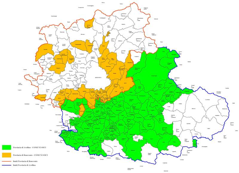 planimetria con indicazione dei comuni soci di Alto Calore Servizi